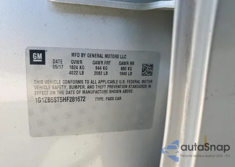 2017 Chevrolet Malibu Ls z USA, uszkodzony, nr VIN 1G1ZB5ST5HF281672